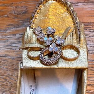 Jeweled gold shiny flats - dressy on the top and gripping on the soles! Size 8M